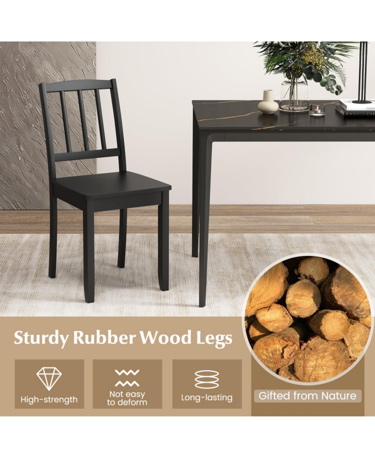 Gouun Set of 2 Farmhouse Dining Chairs with Curved Back and Rubber Wood Legs