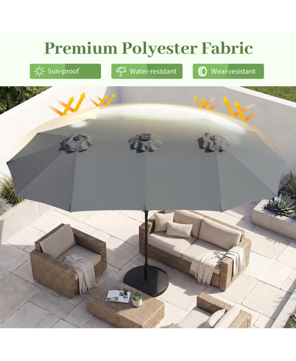 Gouun 13 feet Double-Sided Rectangular Market Umbrella with 36 Led Lights