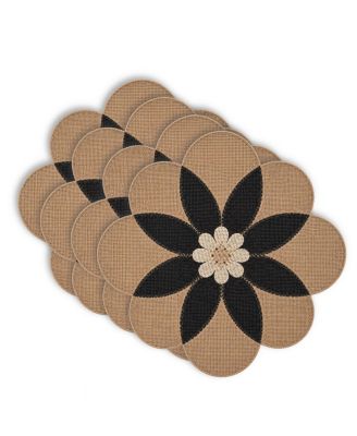 Maui 15" Flower Shaped Jute and Paper Placemats Set of 4 - Durable Table Mats