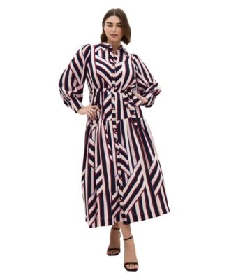 Plus Size Timeless Stripe Long-Sleeve Shirt Dress