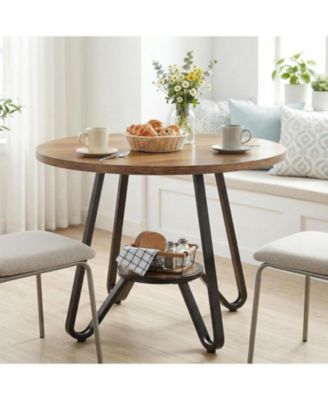 31.5" Round Dining Table for 2-4: Compact wood table with double shelves. Farmhouse kitchen table for dining room, small space