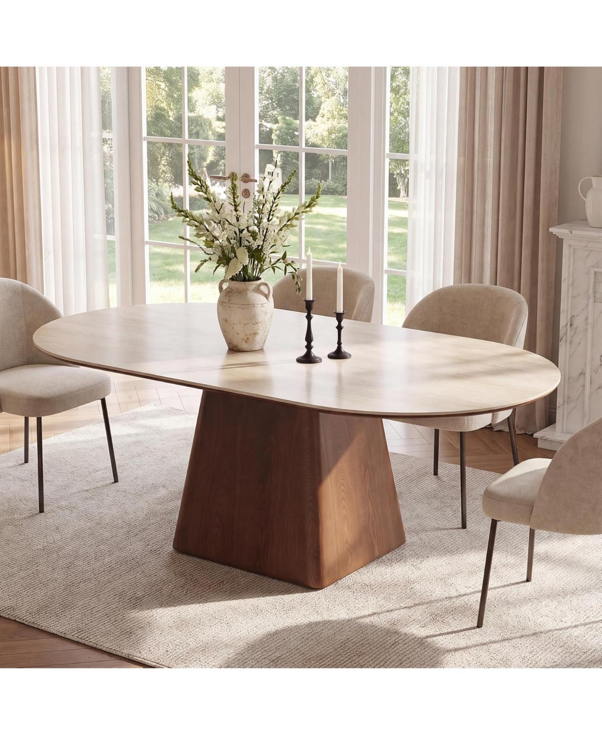 Tribesigns 63" Oval Sintered Stone Dining Table for 6-8: Mid-century kitchen table with solid wood pedestal base.For kitchen and dining room