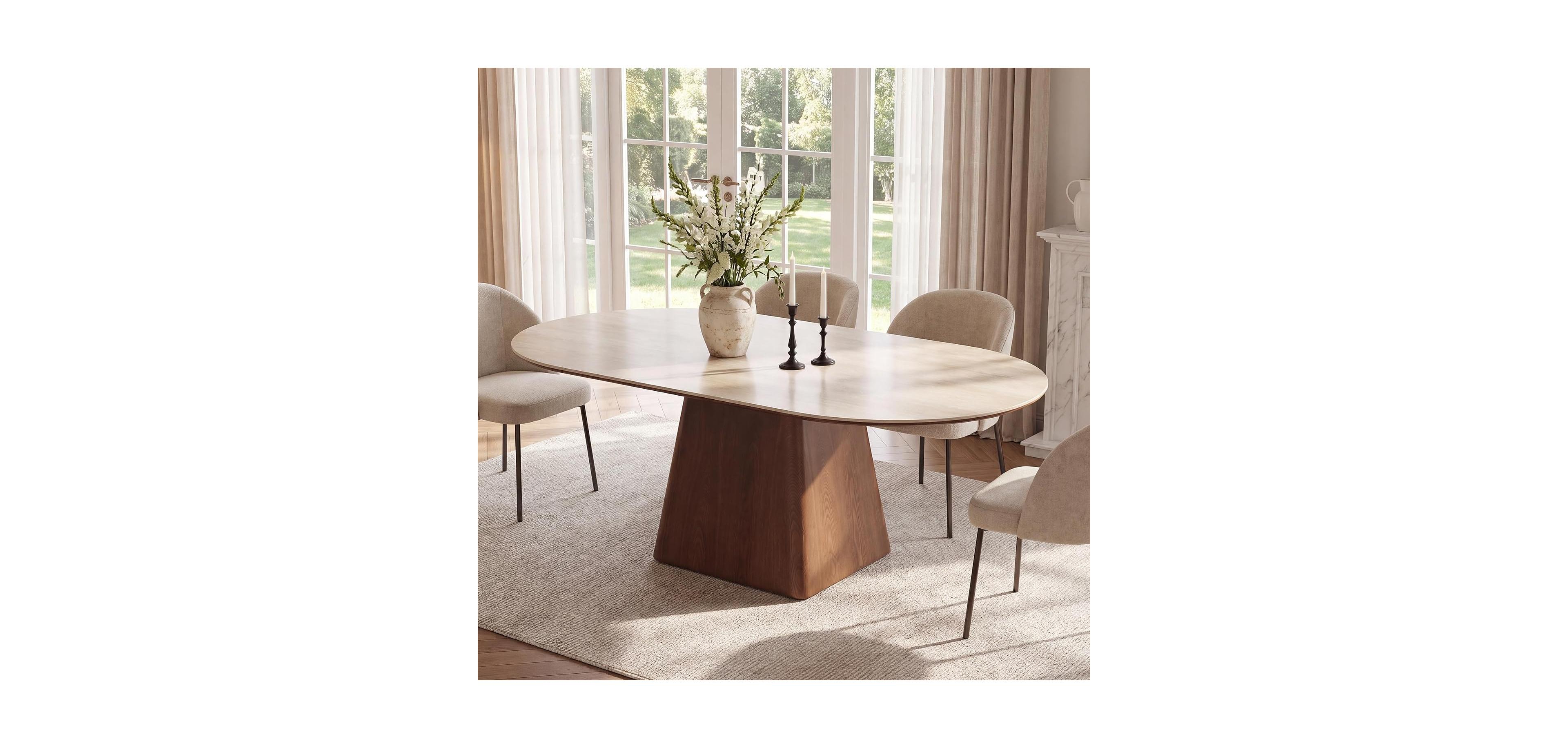 Tribesigns 63" Oval Sintered Stone Dining Table for 6-8: Mid-century kitchen table with solid wood pedestal base.For kitchen and dining room