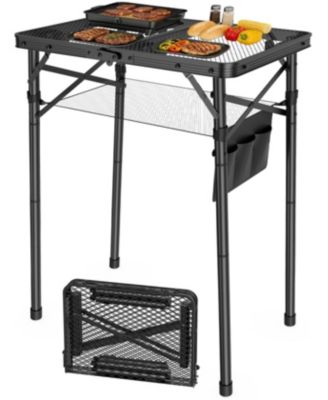 Adjustable Height Folding Camping Table Portable Grill Prep Station With Mesh Storage