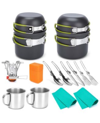 16 Piece Camping Cookware Mess Kit Lightweight Non Stick For Outdoor Hiking