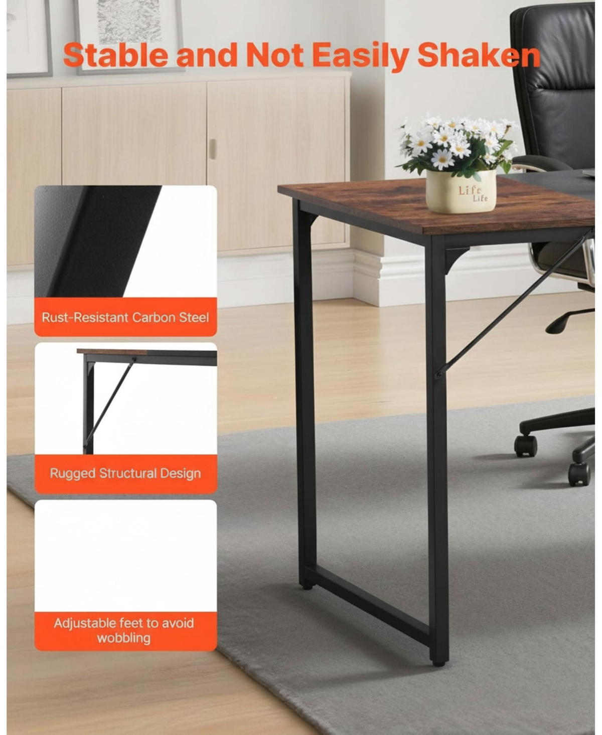 Gouun Computer Desk with Carbon Steel Frame