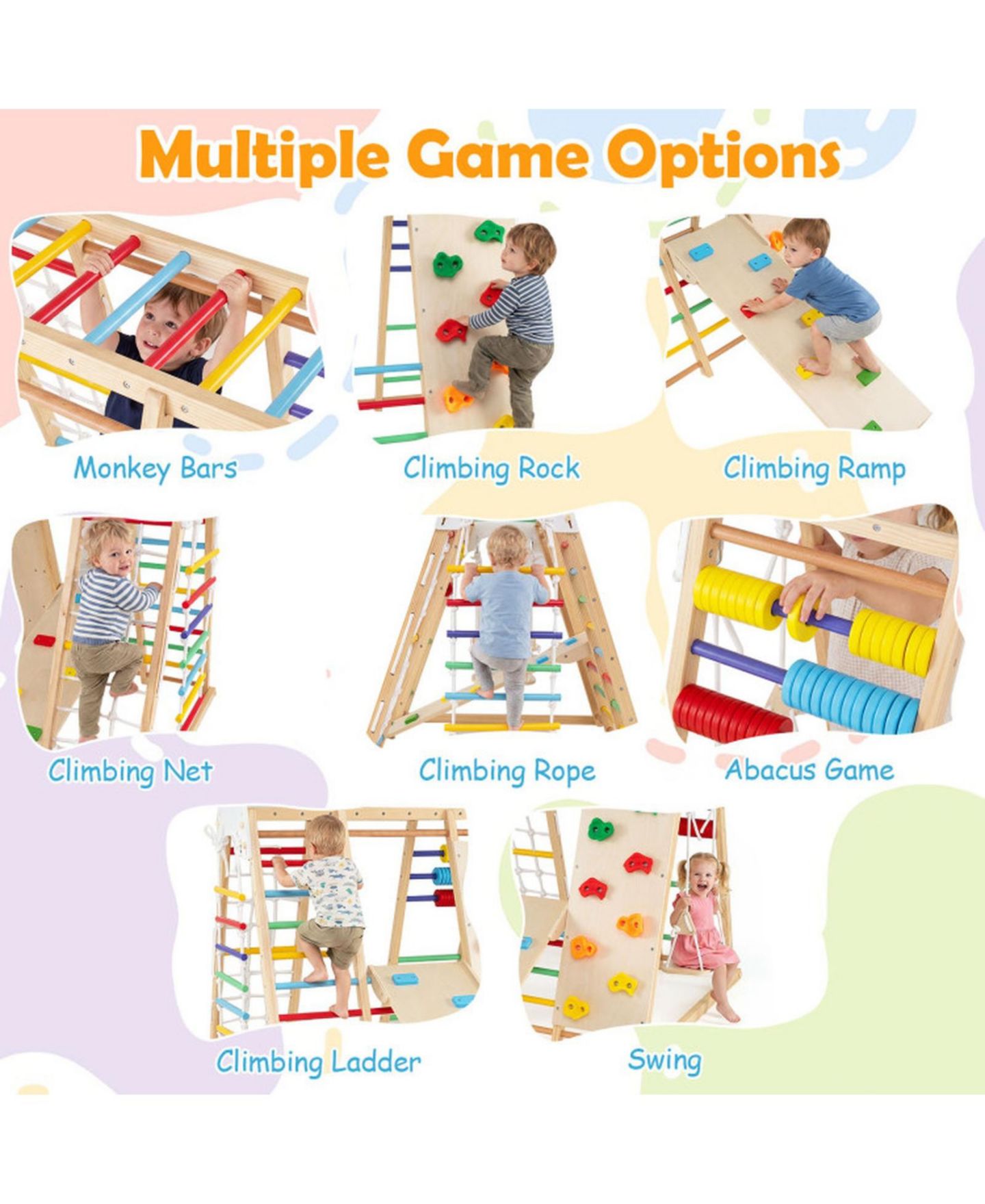 Детская игрушка HONGGE Foldable Wooden Jungle Gym with Swing and Monkey Bars, от 3 лет, цвет: Коричневый — фото 6
