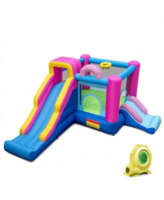 Inflatable Bounce House with Dual Slides and Basketball Hoop, 179" x 133" x 79", Ages 3-12