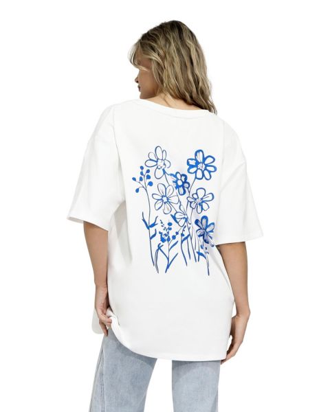 Женская футболка Belle & Bloom Back To Bloom Oversized Tee V-Neck Floral-Print, цвет: Белый