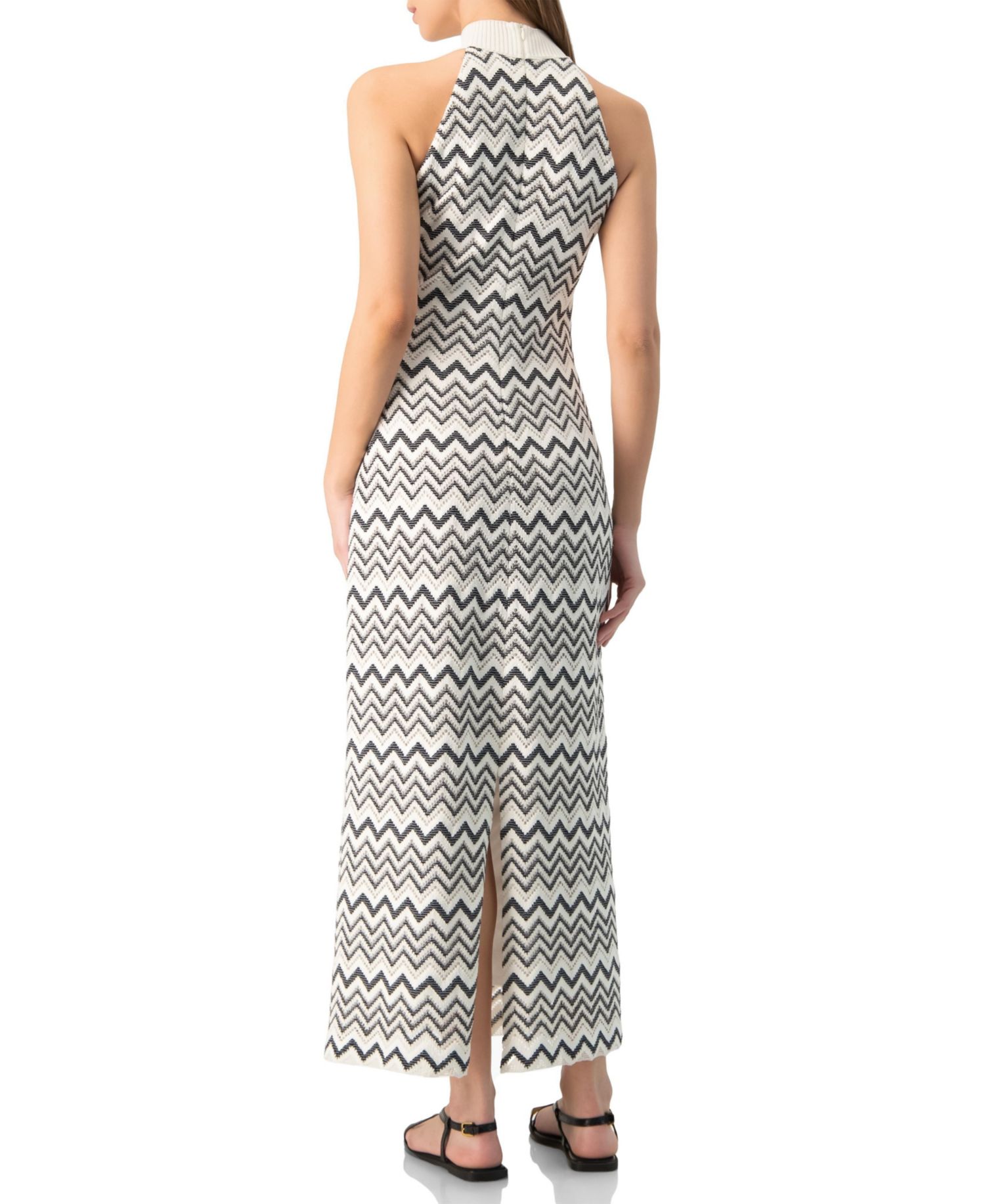 Women's Zigzag Knit Halter Neck Sleeveless Midi Dress