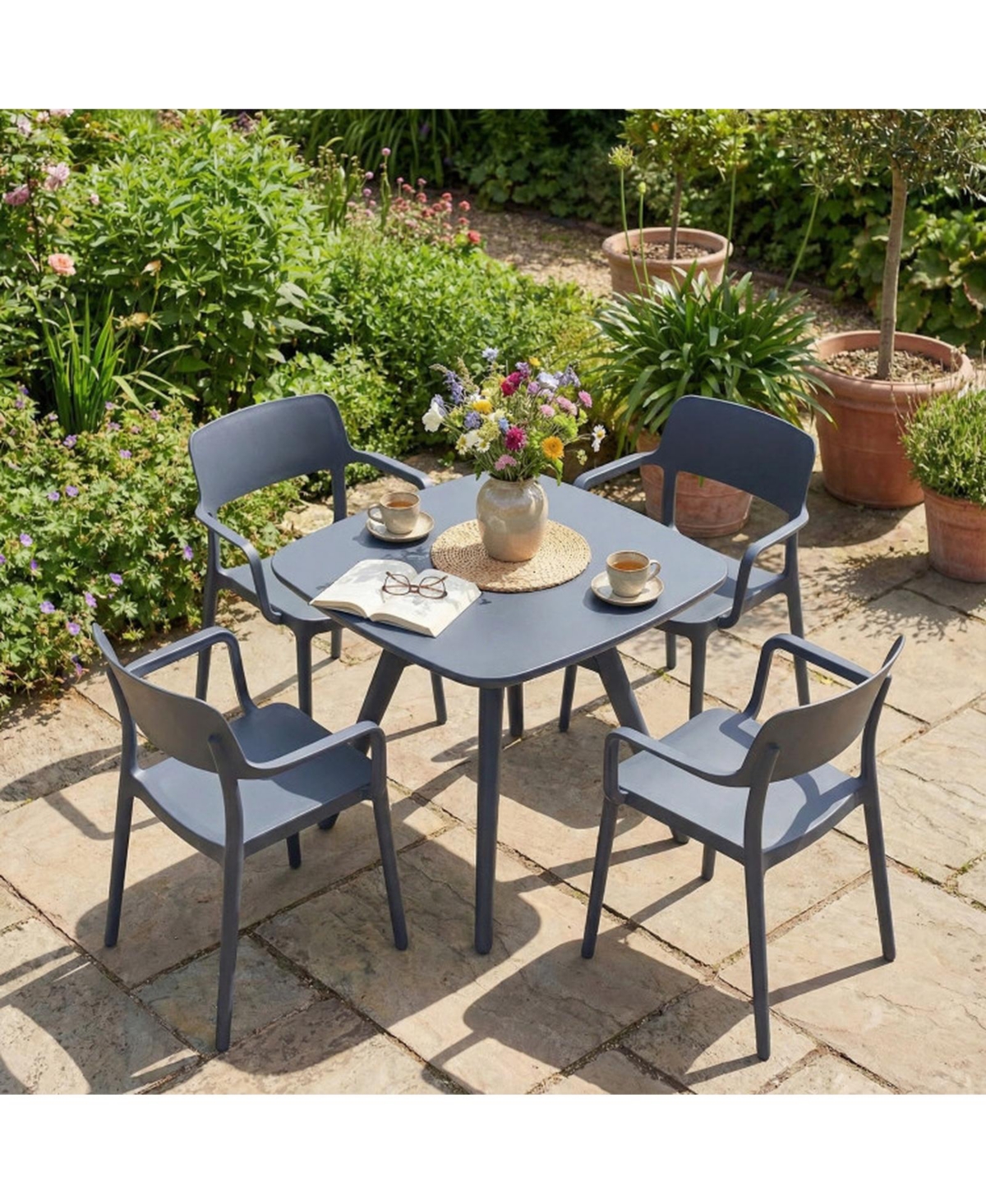 Gouun 28 in Square All-Weather Plastic Patio Dining Table for 4