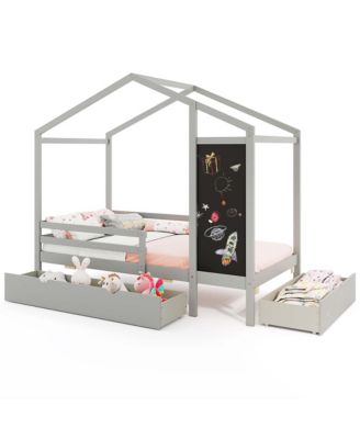 Twin House Bed with 2 Storage Drawers Solid Wood Platform Bed