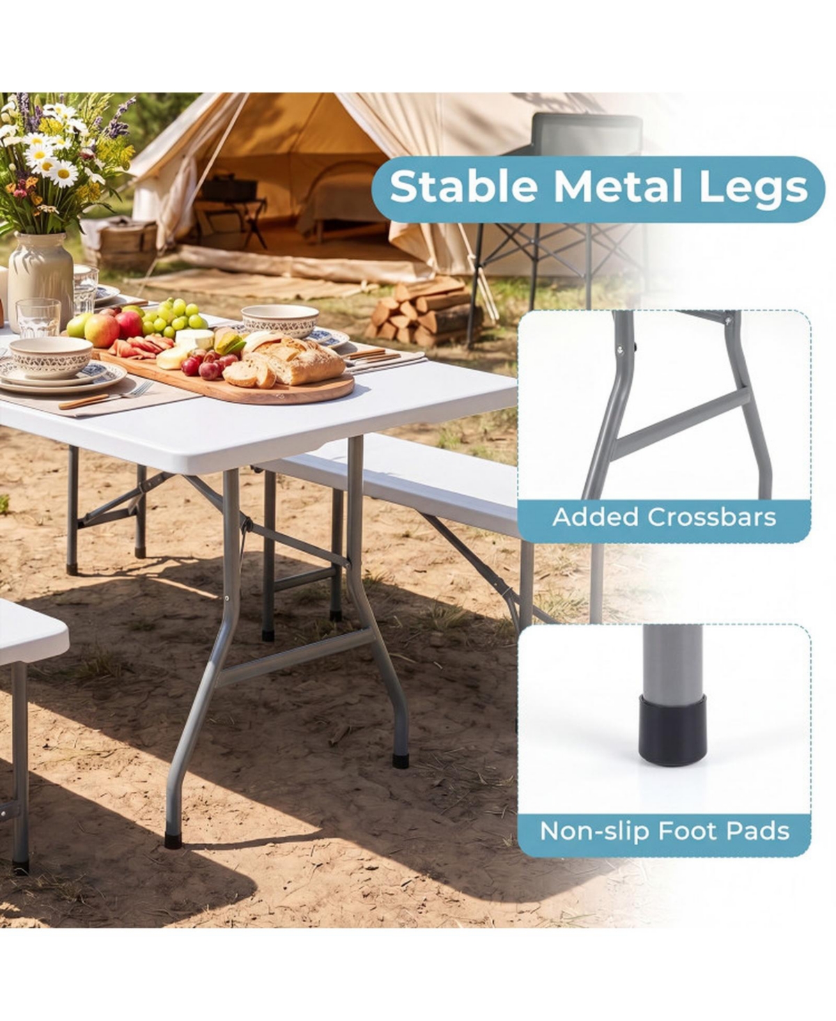 Sugift 6 Feet Plastic Fold-in-Half Camping Table