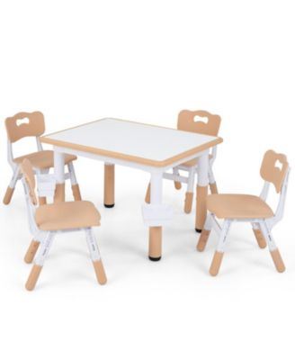 Height Adjustable Kids Table and 4 Chairs Set with Graffiti Desktop and 2 Storage Baskets