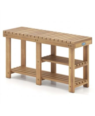 3-Tier Solid Wood Shoe Rack Bench with Slatted Shelves
