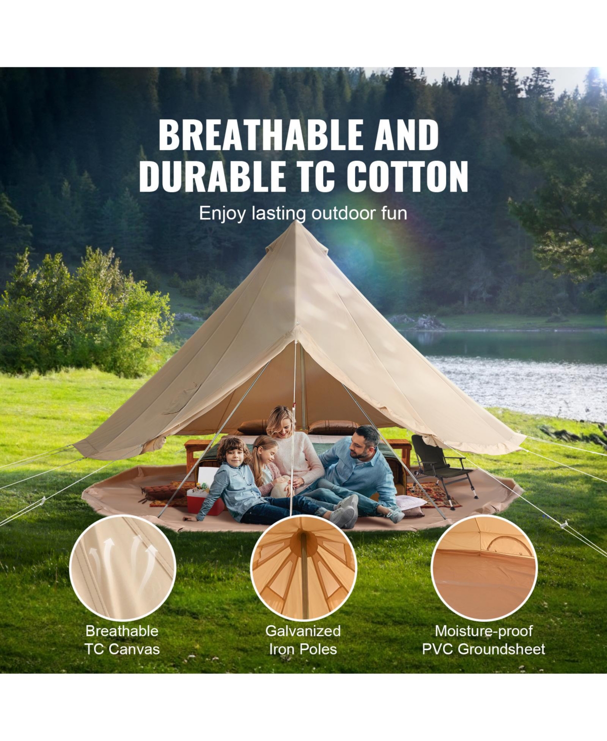 Hongge 4 Season Canvas Bell Tent 13.12 feet Diameter Yurt with Stove Jack and 8 Windows Sleeping up to 6