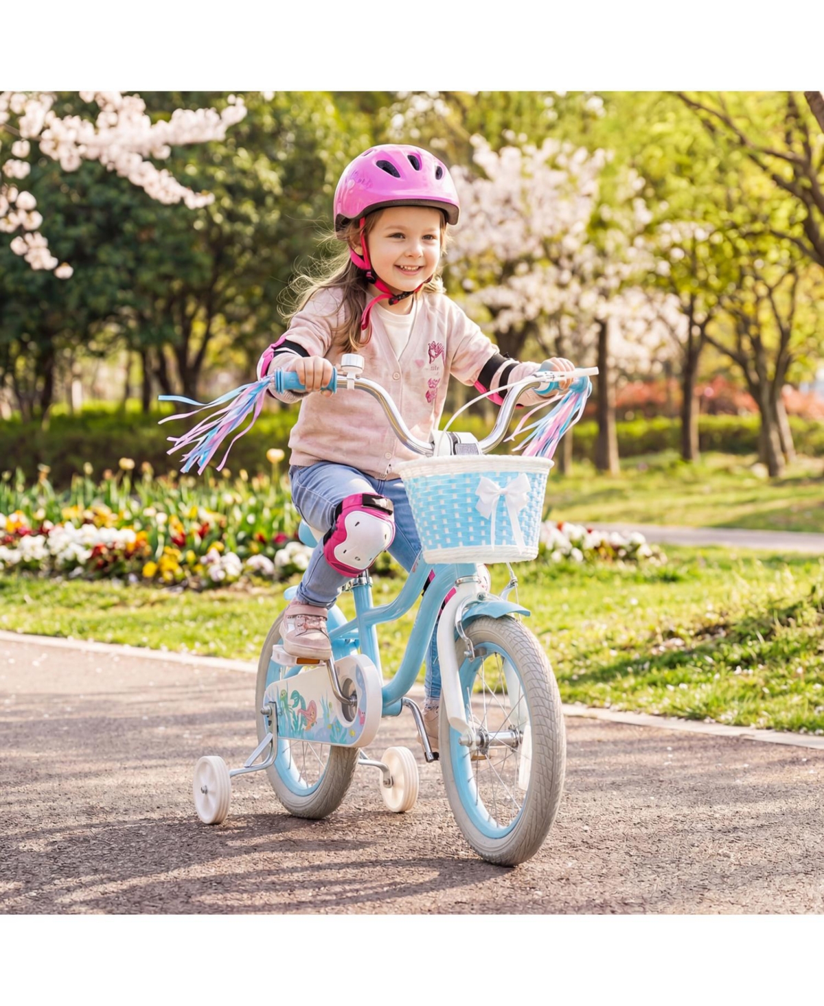 Slickblue Sea Princess 14" Adjustable Kids' Bicycle with Basket, Ages 3+