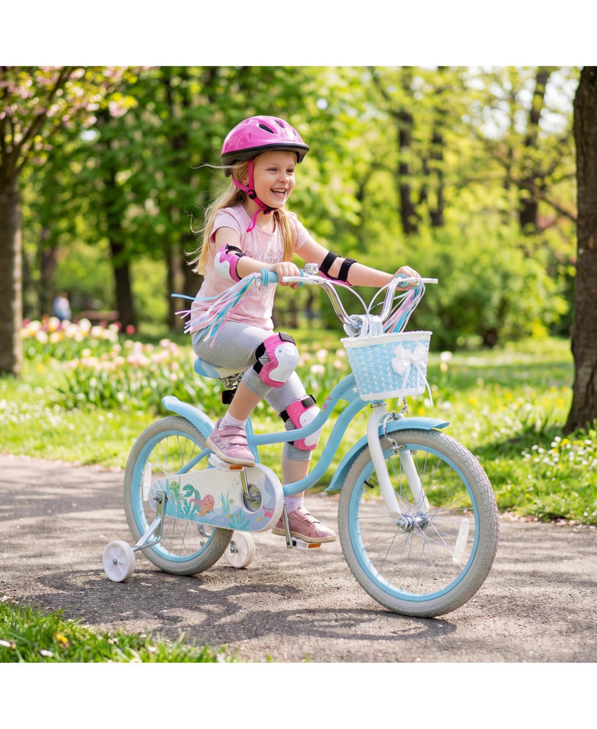 Slickblue Sea Princess 18" Adjustable Kids' Bicycle with Training Wheels, Ages 4+