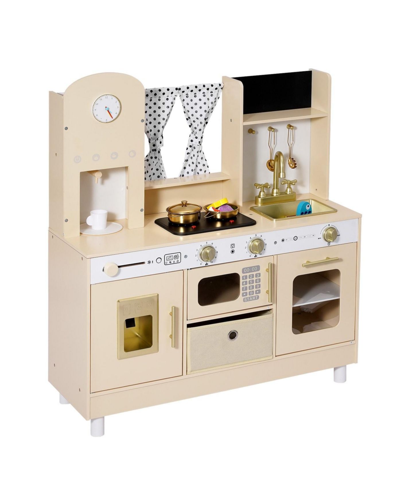 Детские игрушки HONGGE Realistic Lights and Sounds Wooden Play Kitchen, 12-Piece, Ages 3+, цвет: Белый — фото 4