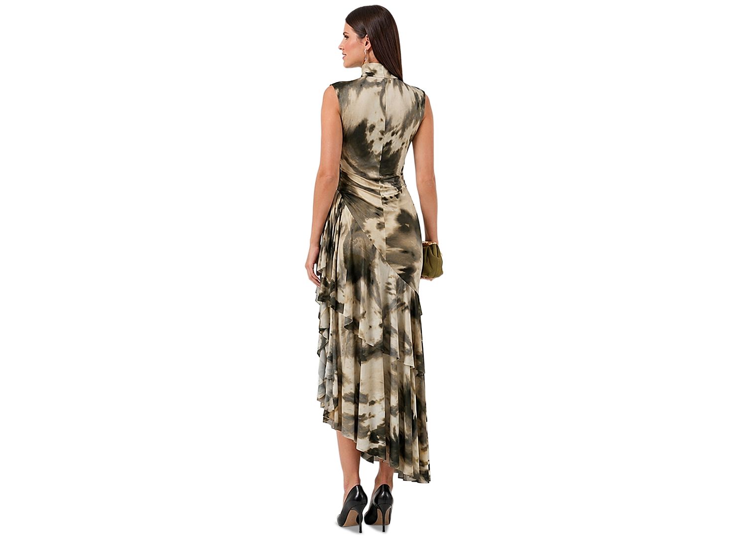Women's Mock-Neck Asymmetrical-Ruffle Midi Dress