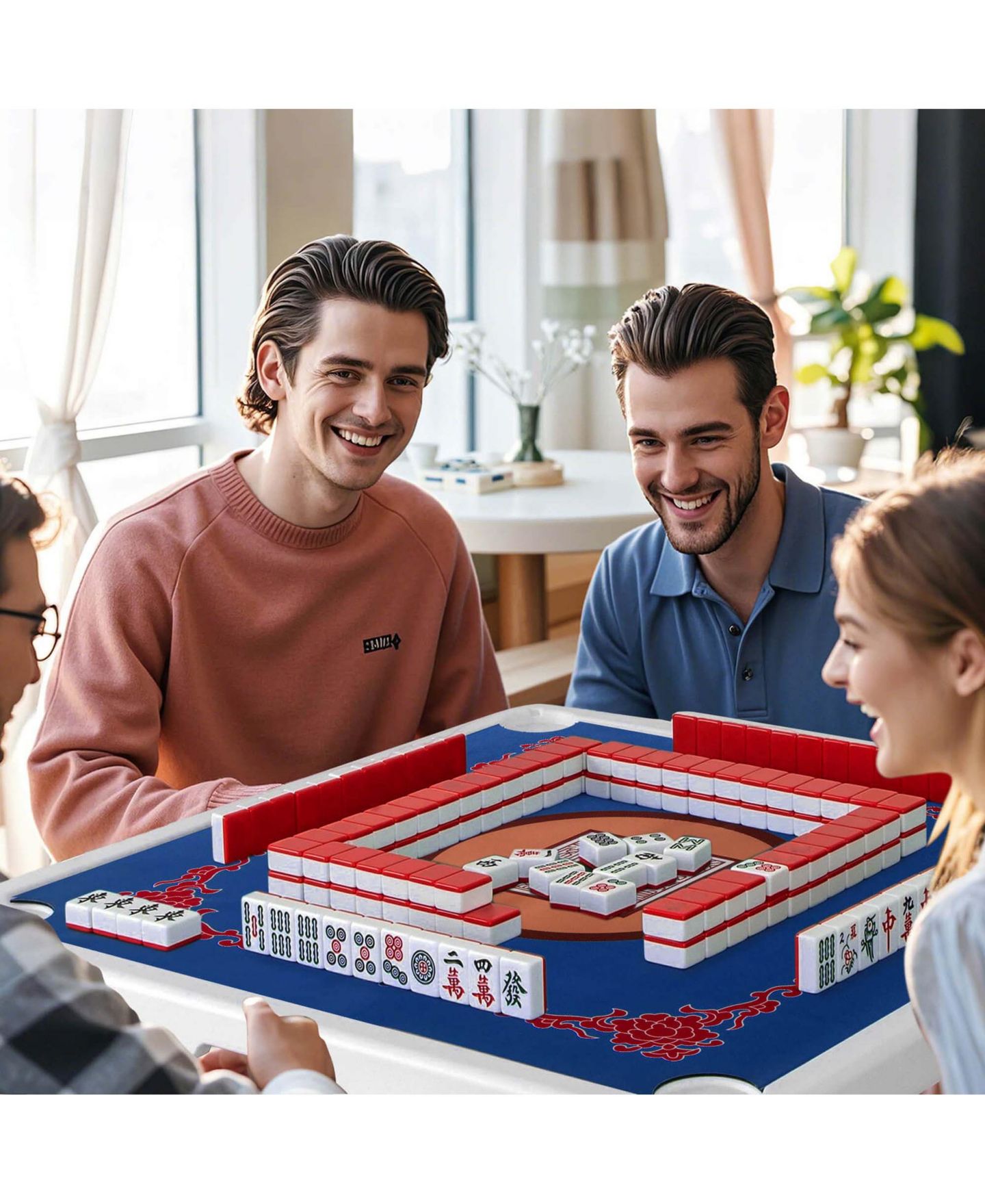 Детская игрушка Costway Folding Mahjong Table with Cup Holders and Carrying Handle, Ages 18+, цвет: Синий — фото 4