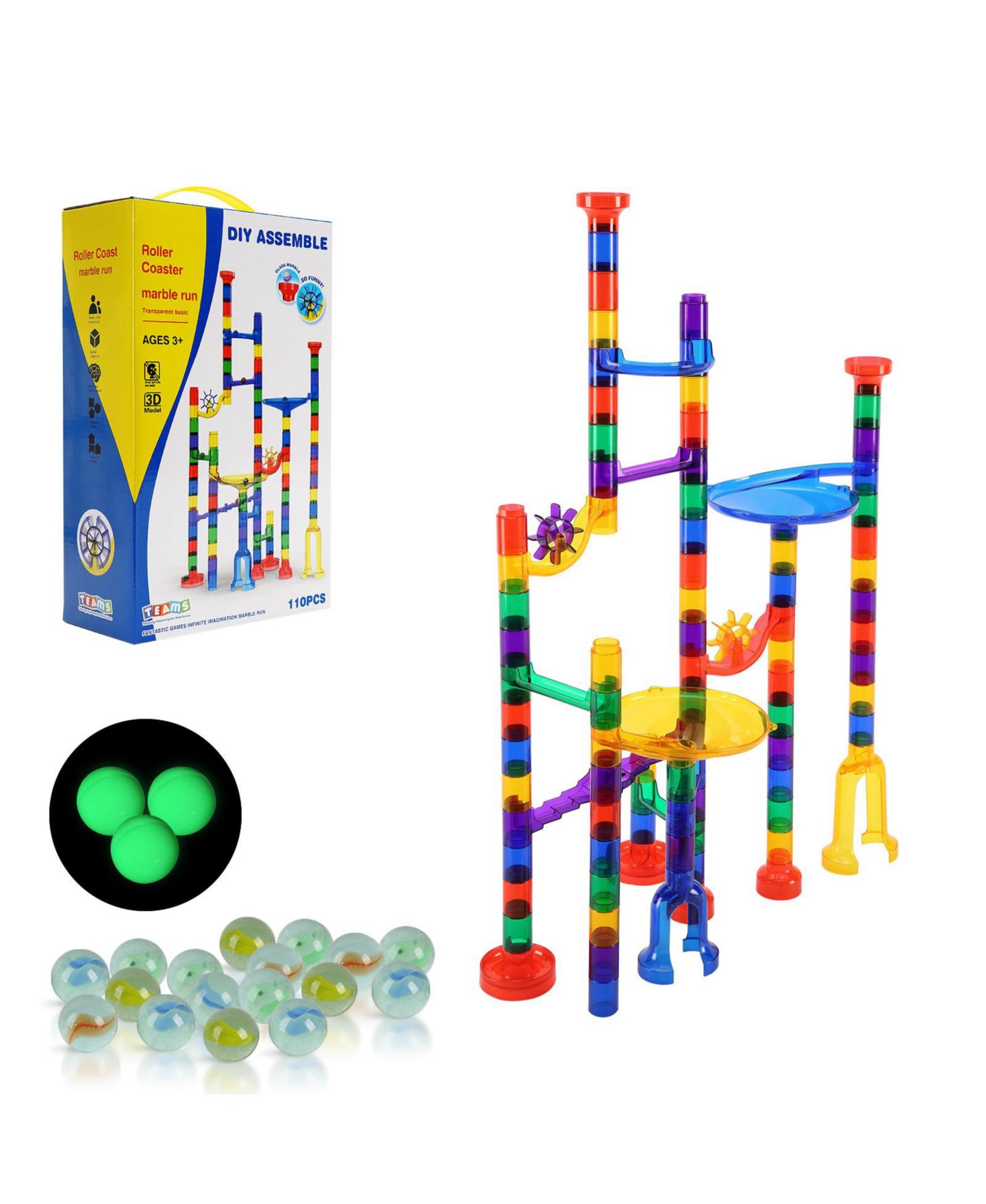 Детский конструктор SUGIFT Glow-in-the-Dark Easy-Connect 110-Piece Marble Run Building Set, Ages 3+, цвет: Assorted Pre-Pack — фото 8
