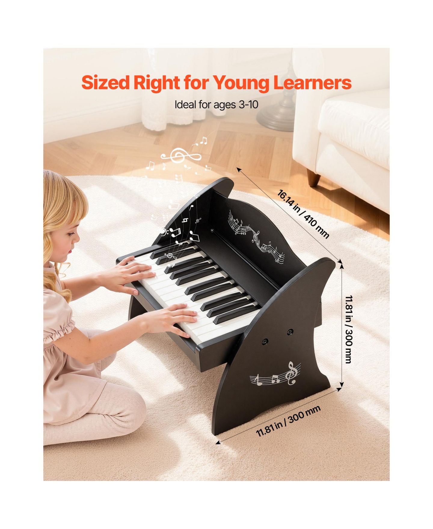 Детская игрушка HONGGE 25 Key Wooden Digital Piano Keyboard, Ages 3-10, цвет: Чёрный — фото 3