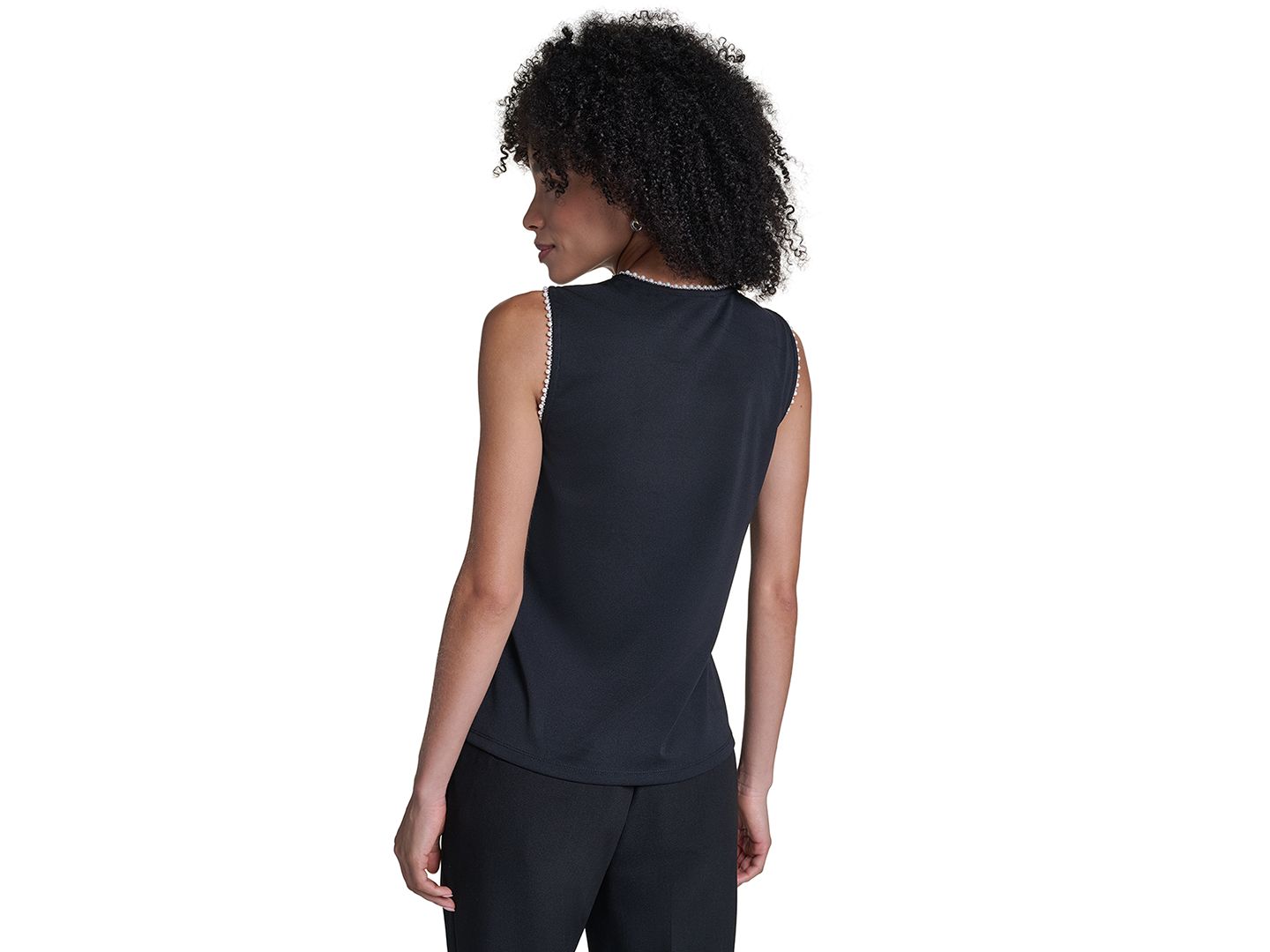 Женская блузка KARL LAGERFELD PARIS Petite Sleeveless V-Neck Bow Detail Blouse, цвет: Чёрный — фото 4