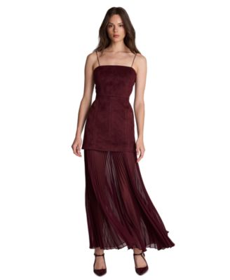 Women's Combo Pleated Faux Suede Midi Dress