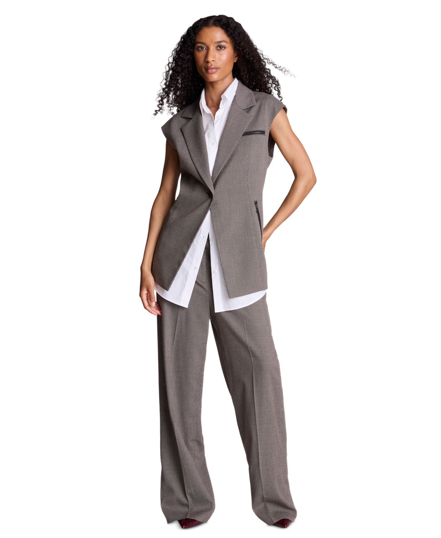 Women's Zipper Pocket Button Front Sleeveless Vest with Removable Shirt