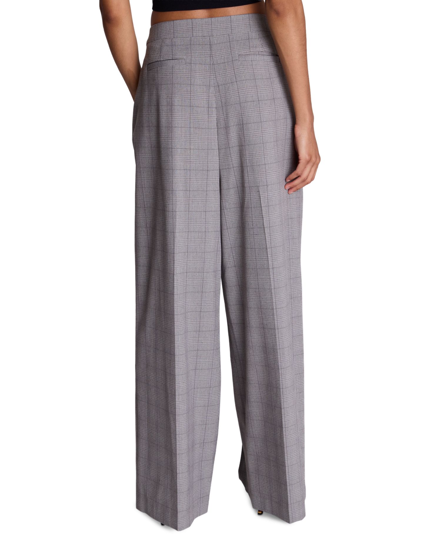 Women's Boyfriend High Rise Triple Pleat Wide Leg Plaid Pants
