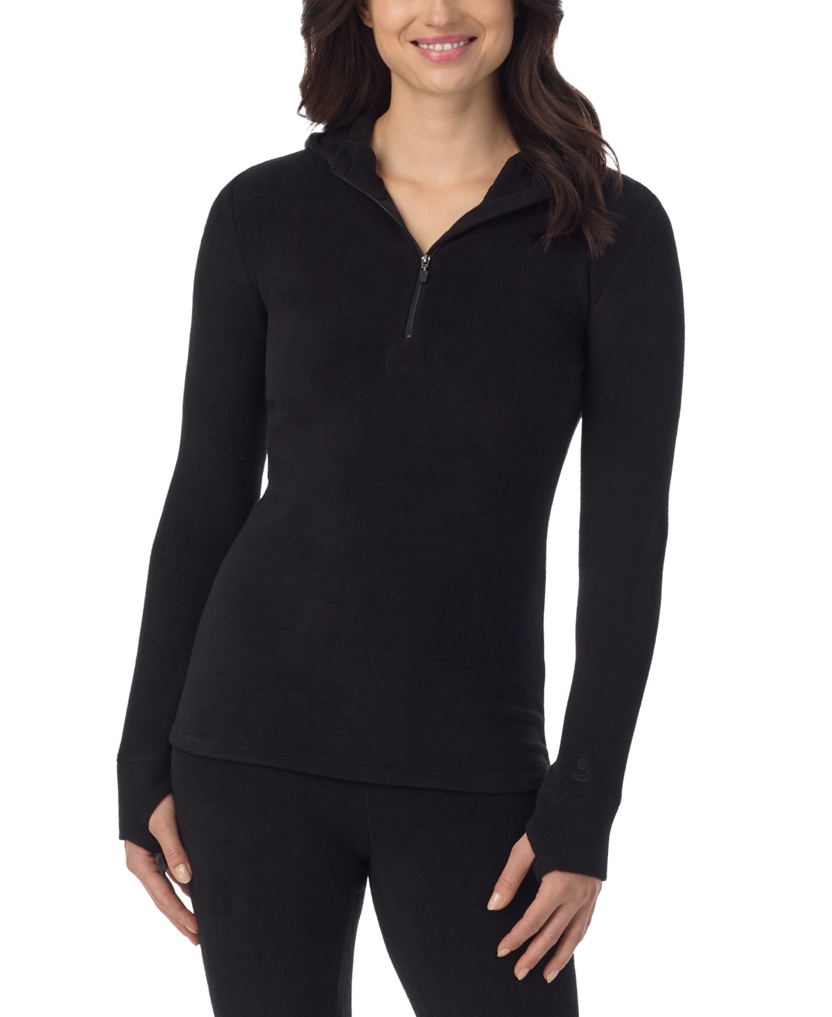 Cuddl Duds Women's Long-Sleeve Thumbhole Half-Zip Hoodie - Black