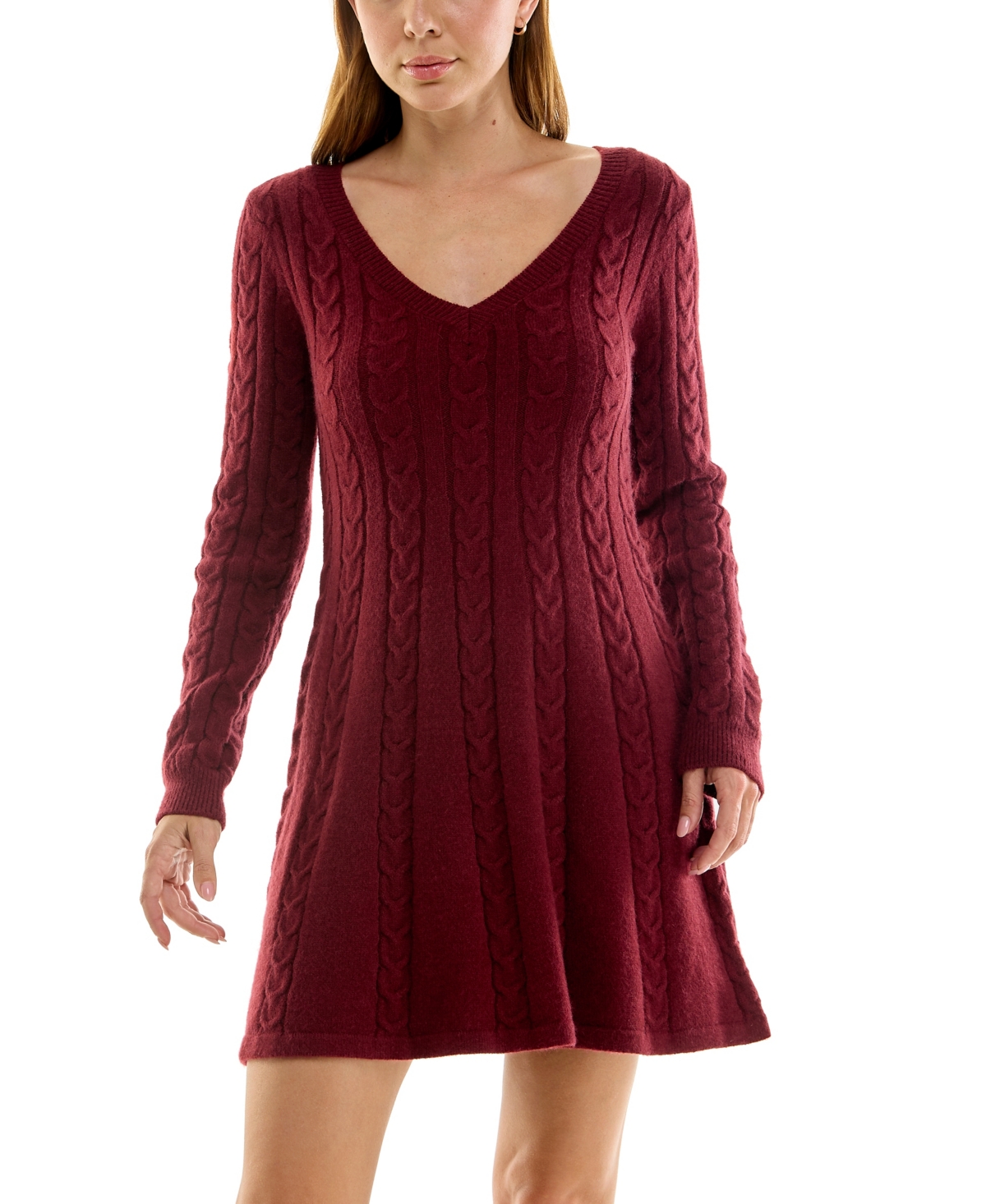 Rare Juniors' Cable-Knit Long-Sleeve A-Line Mini Dress