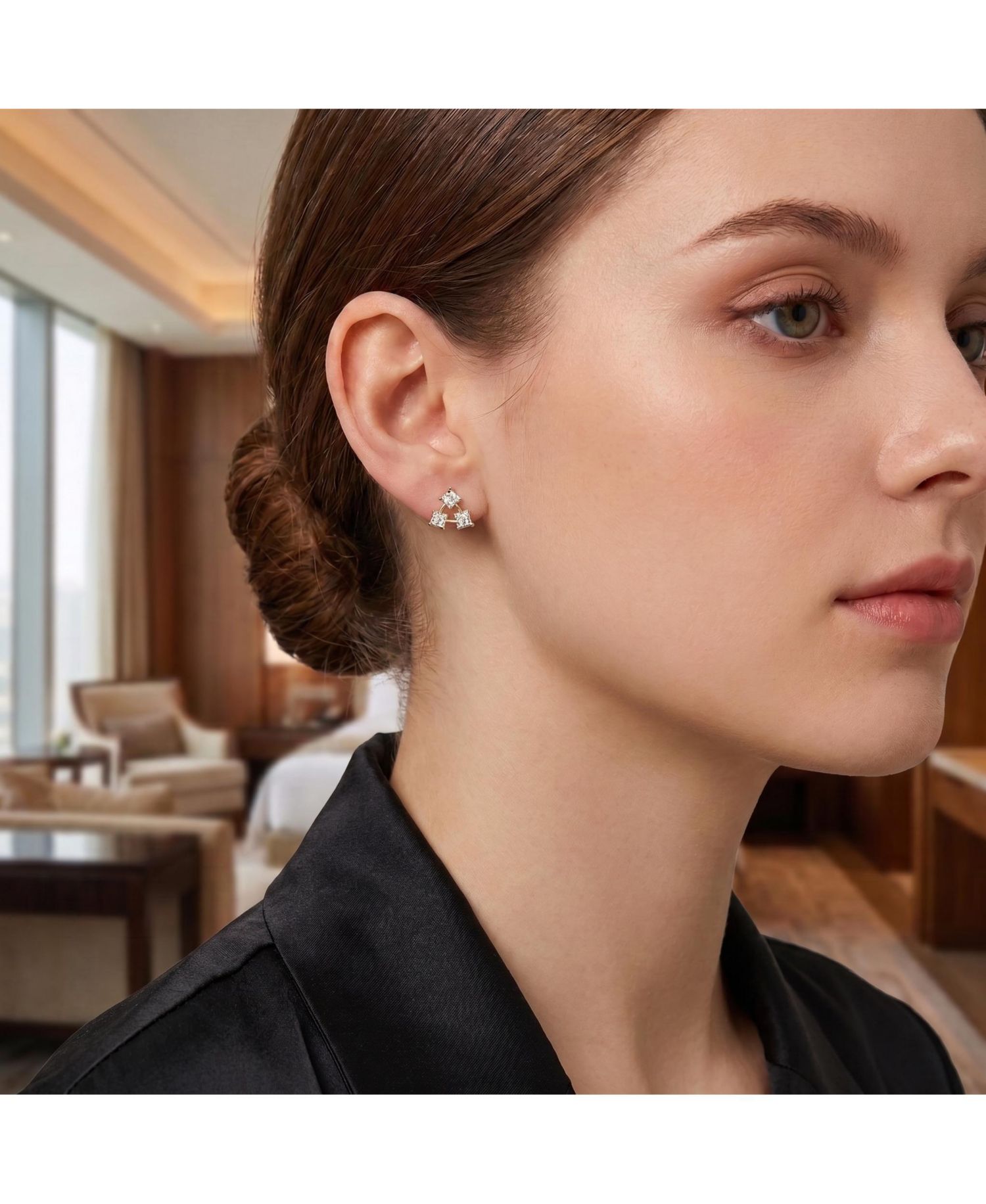 Brilliant Square CZ Triangle Earrings in 14K Gold Plated