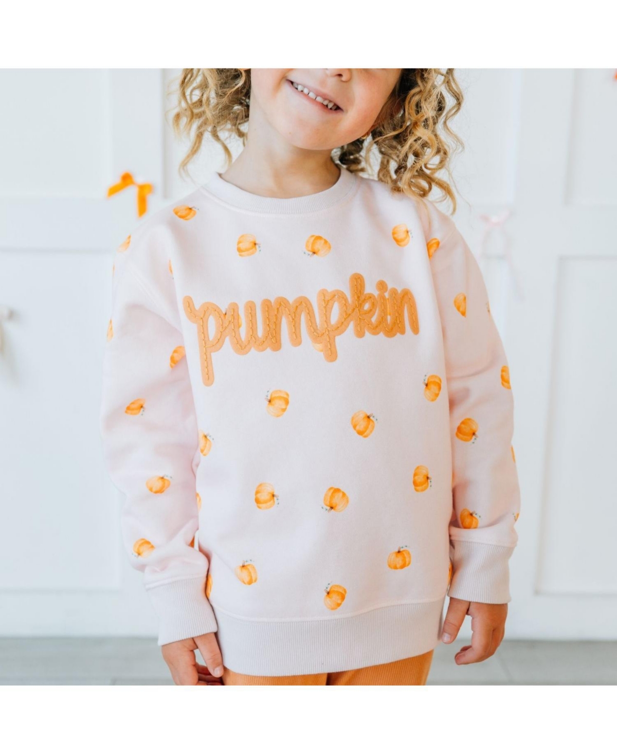 Sweet Wink Little Girls (5 - 8) Pumpkin Stitch Patch Sweatshirt