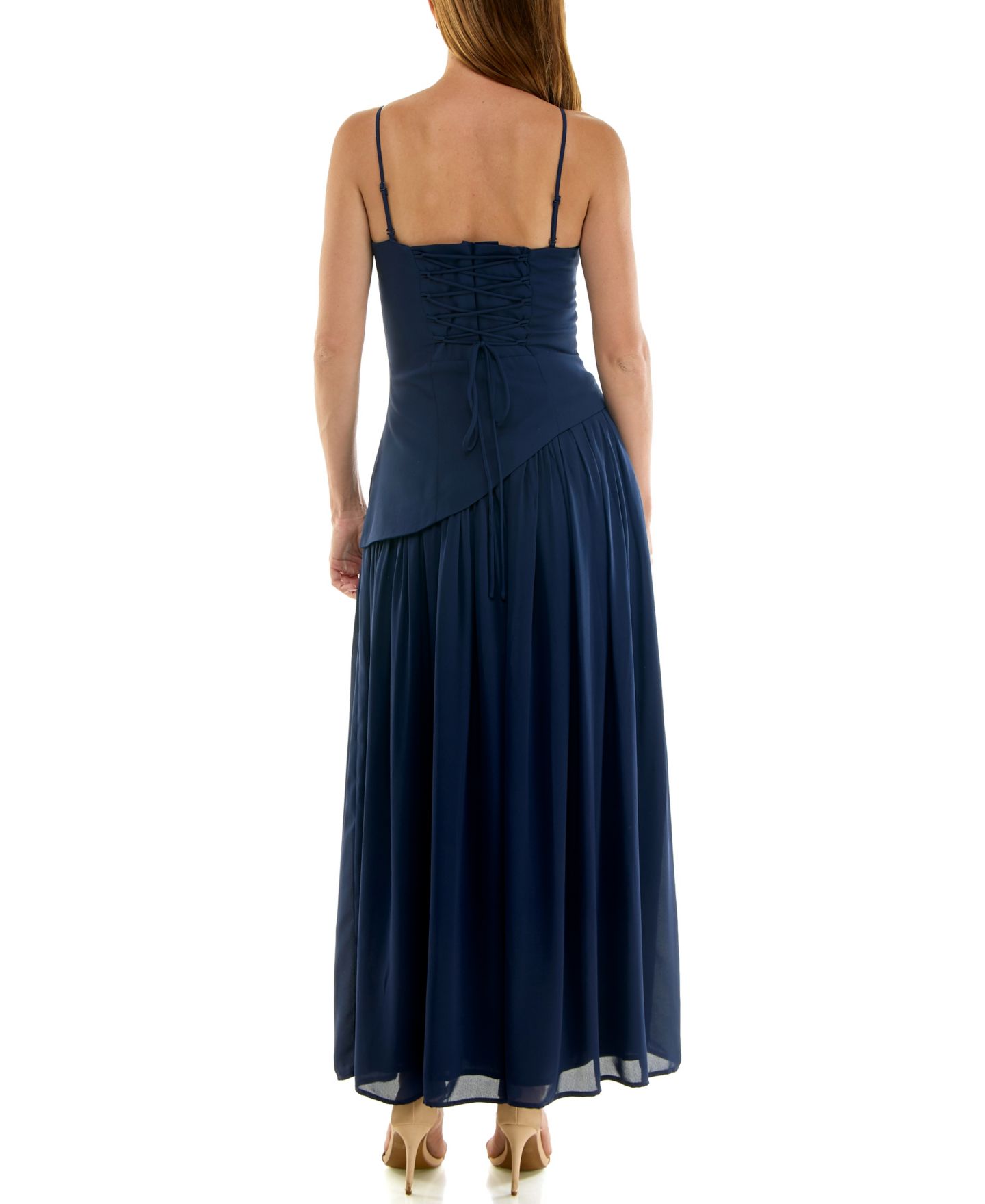 Женские платья RARE Juniors' Strapless Asymmetrical Corset-Inspired Chiffon Gown, цвет: Тёмно-синий — фото 4