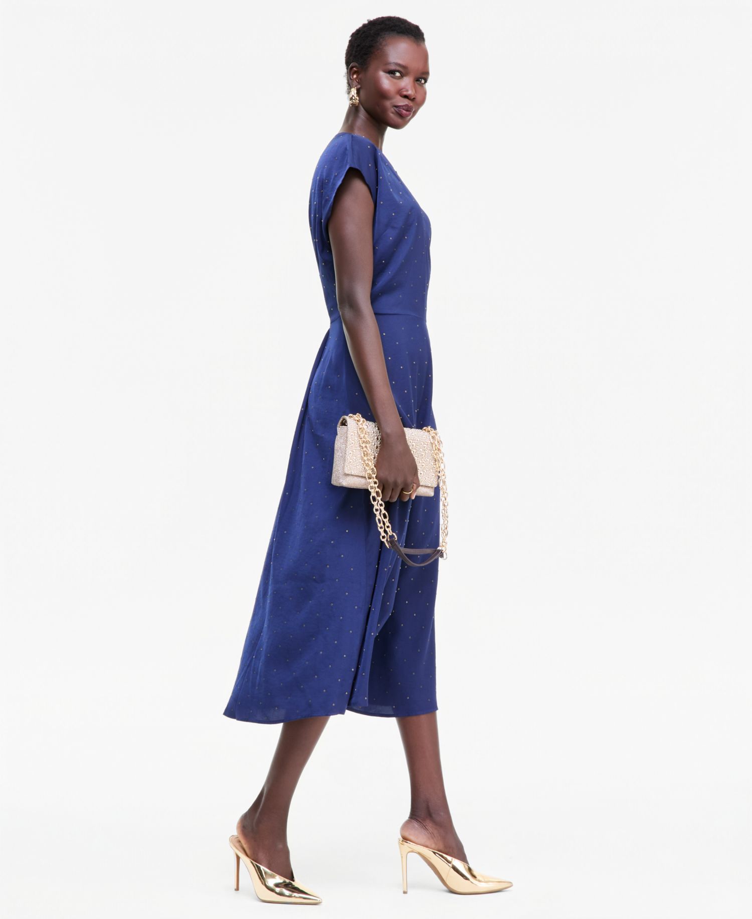Women's Crystal Embellished Satin Midi Dress