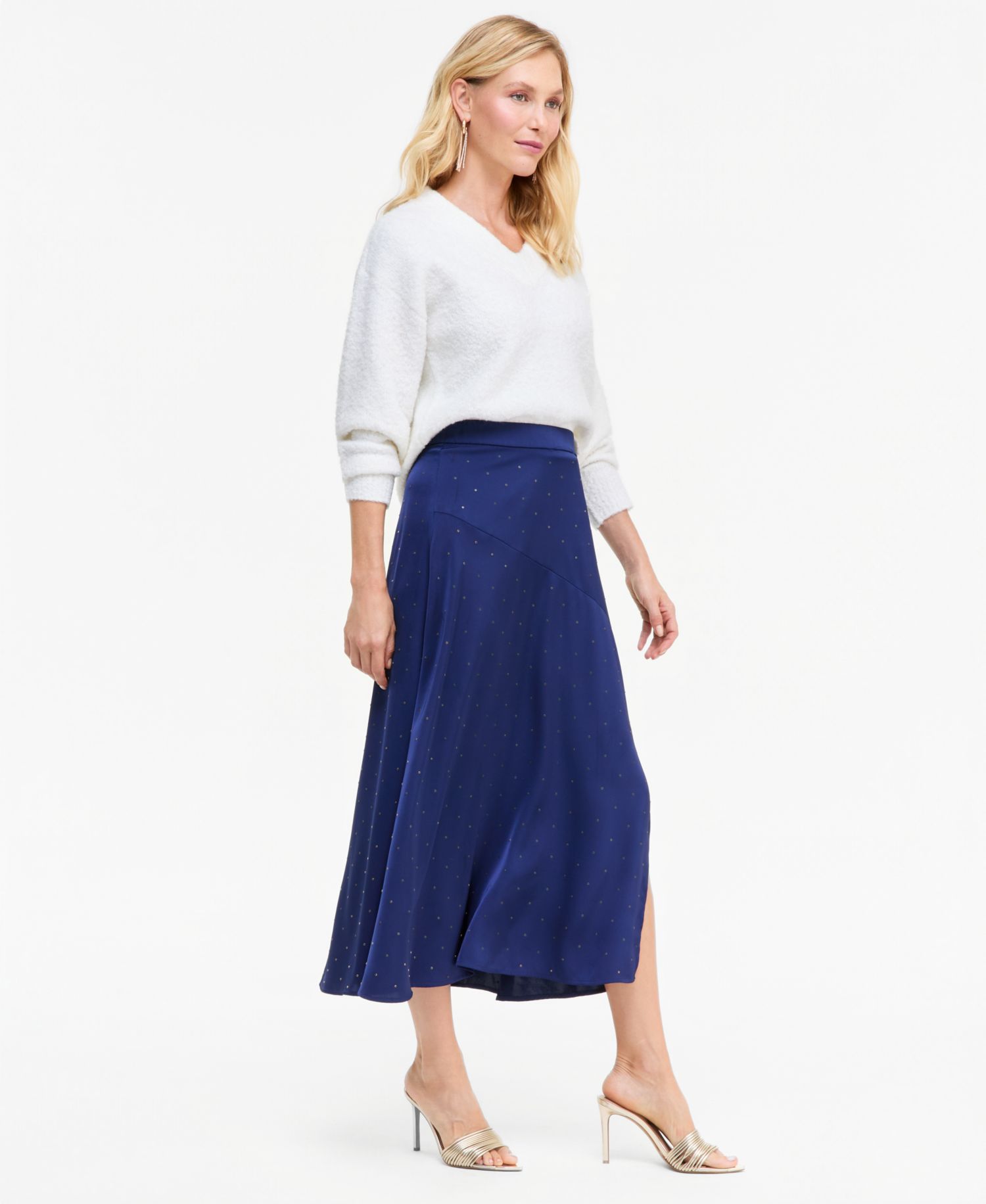 Women's Crystal-Embellished Satin Midi Skirt