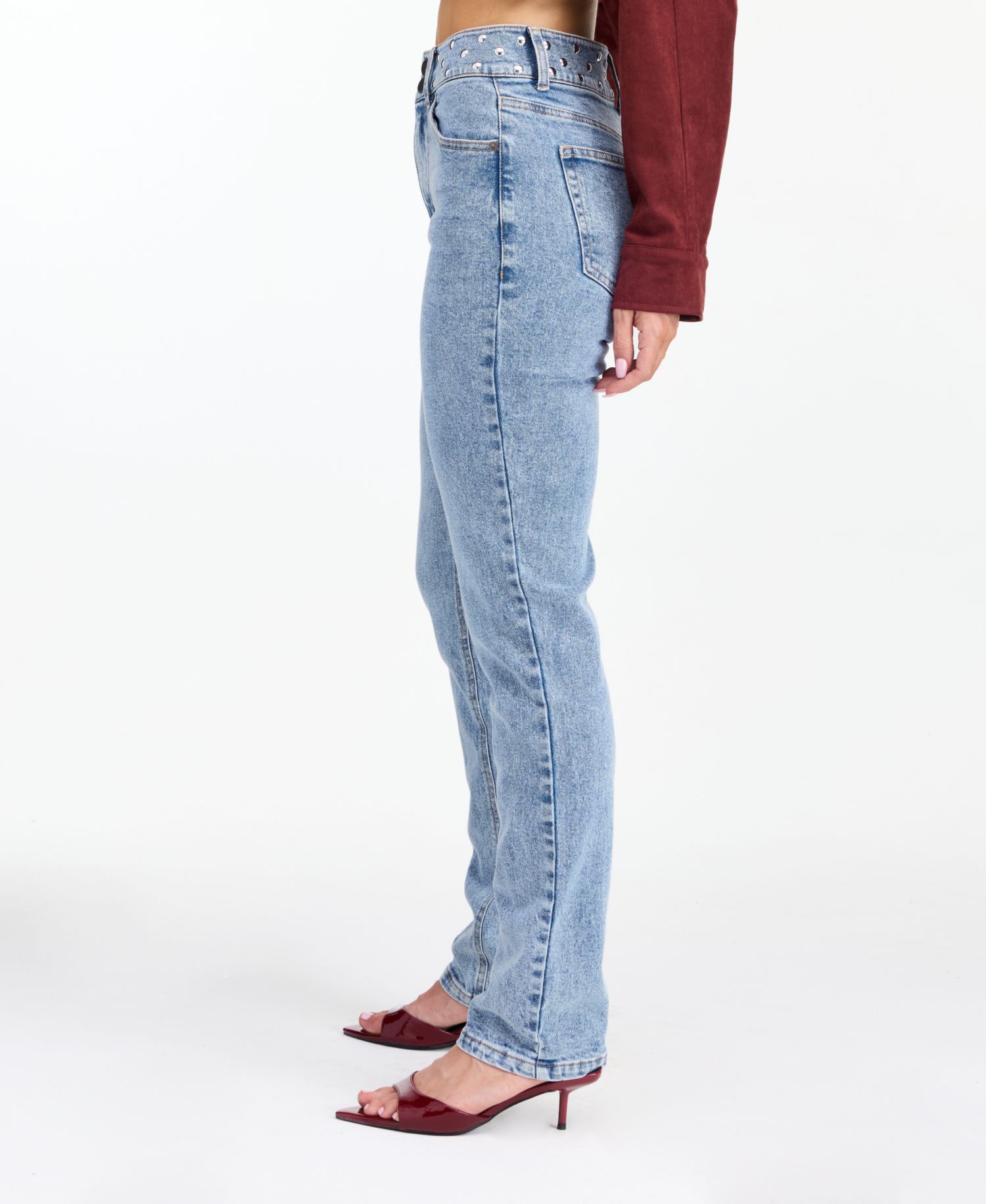 Women's Briar High-Waisted Straight-Leg Studded Jeans