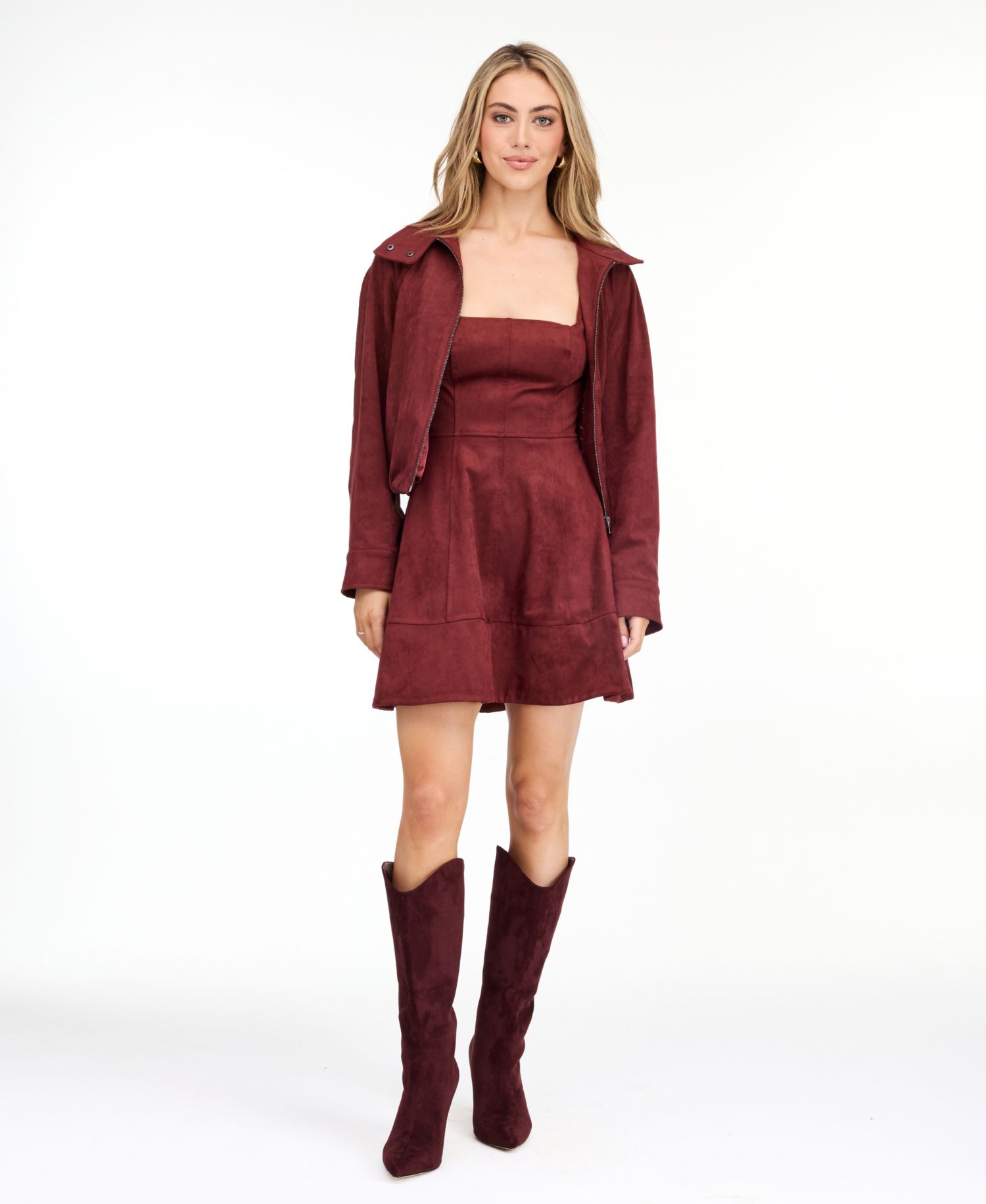 Women's Porter Faux-Suede Bomber Funnel Neck Jacket
