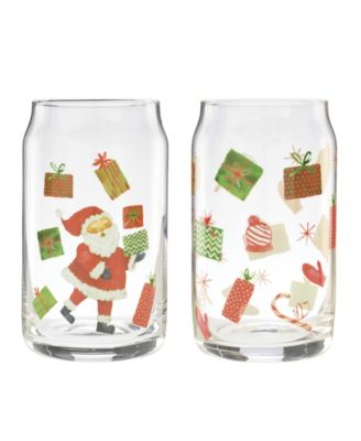 Christmas Santa and Gifts Can Cooler Glasses, Set of 2