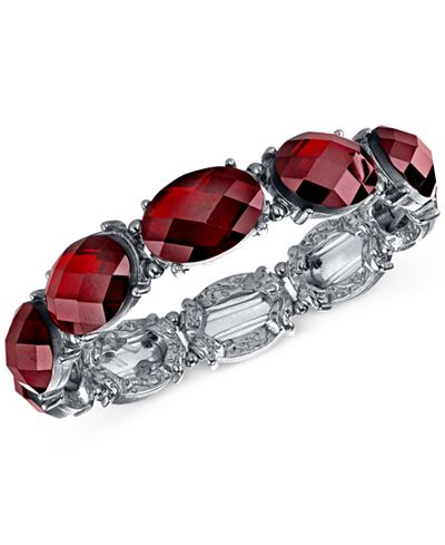 2028 Silver-Tone Red Faceted Stone Stretch Bracelet