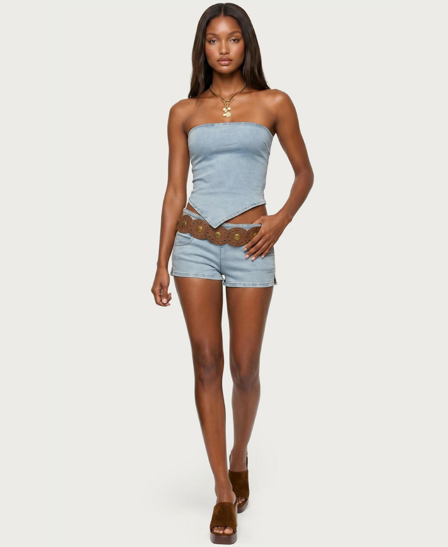 Women's Zaida Asymmetric Denim Strapless Top