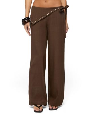 Womens Avery Studded Foldover Straight Leg Pants
