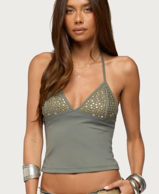 Women's Ramone Mixed-Stud Halter Crop Top