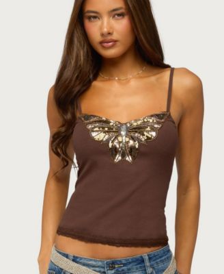 Women's Sequin Butterfly V-Neck Tank Top