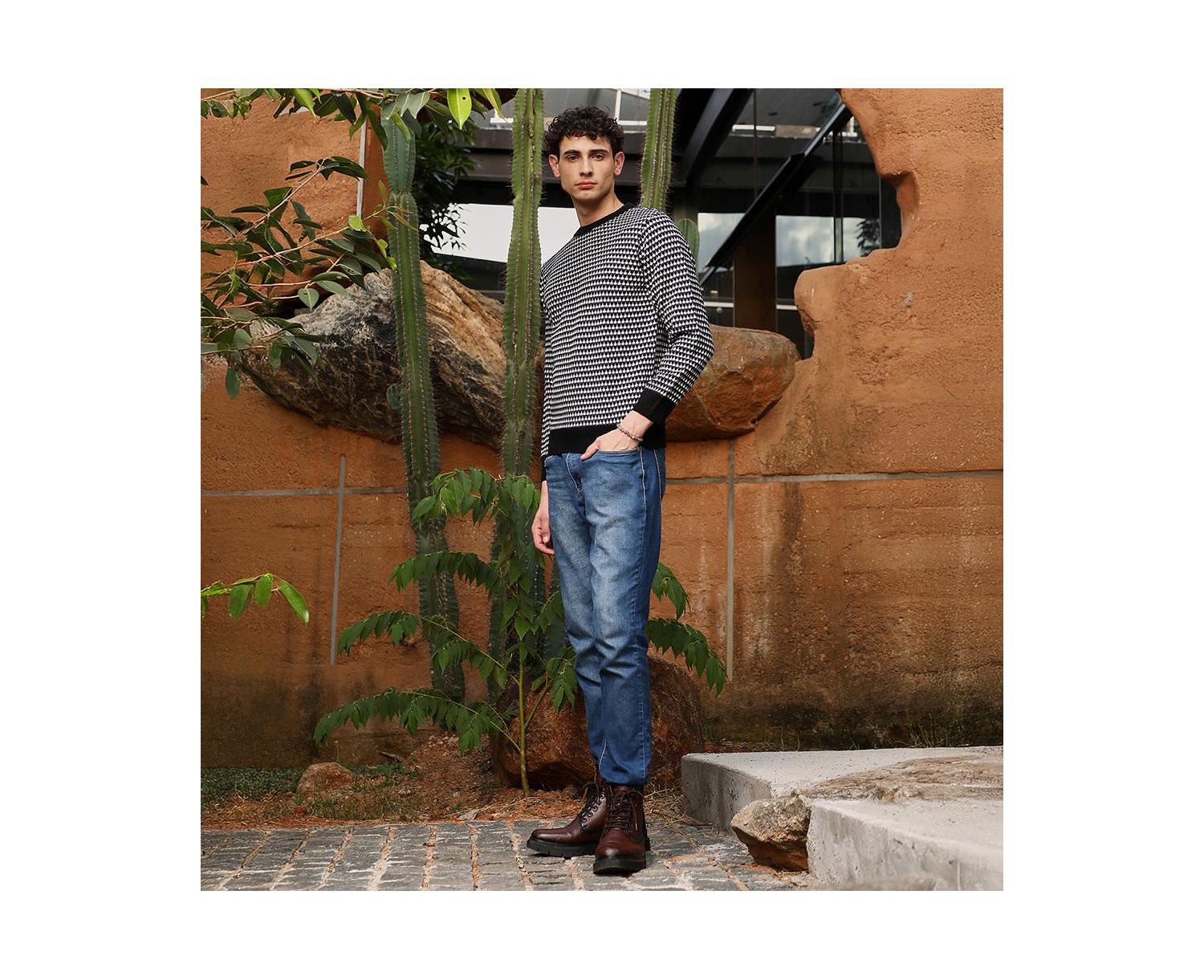 Men's Contrast-Jacquard Knit Pullover Sweater