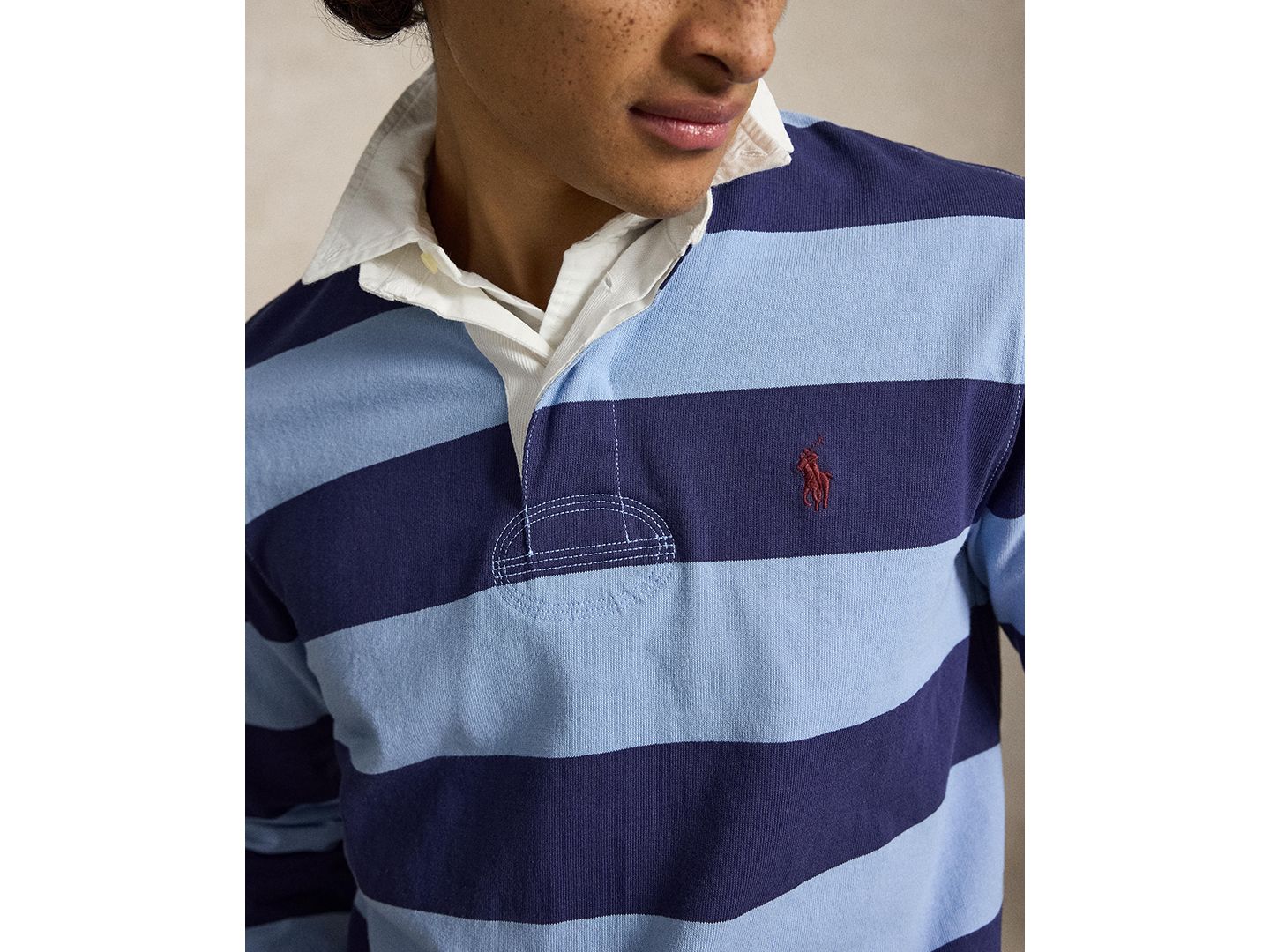 Мужское поло Polo Ralph Lauren Iconic Rugby Classic-Fit Polo Shirt, цвет: Синий / Тёмно-синий — фото 3