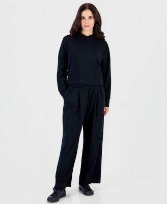 Petite Shine Embellished Hoodie & Pleated Wide-Leg Pants