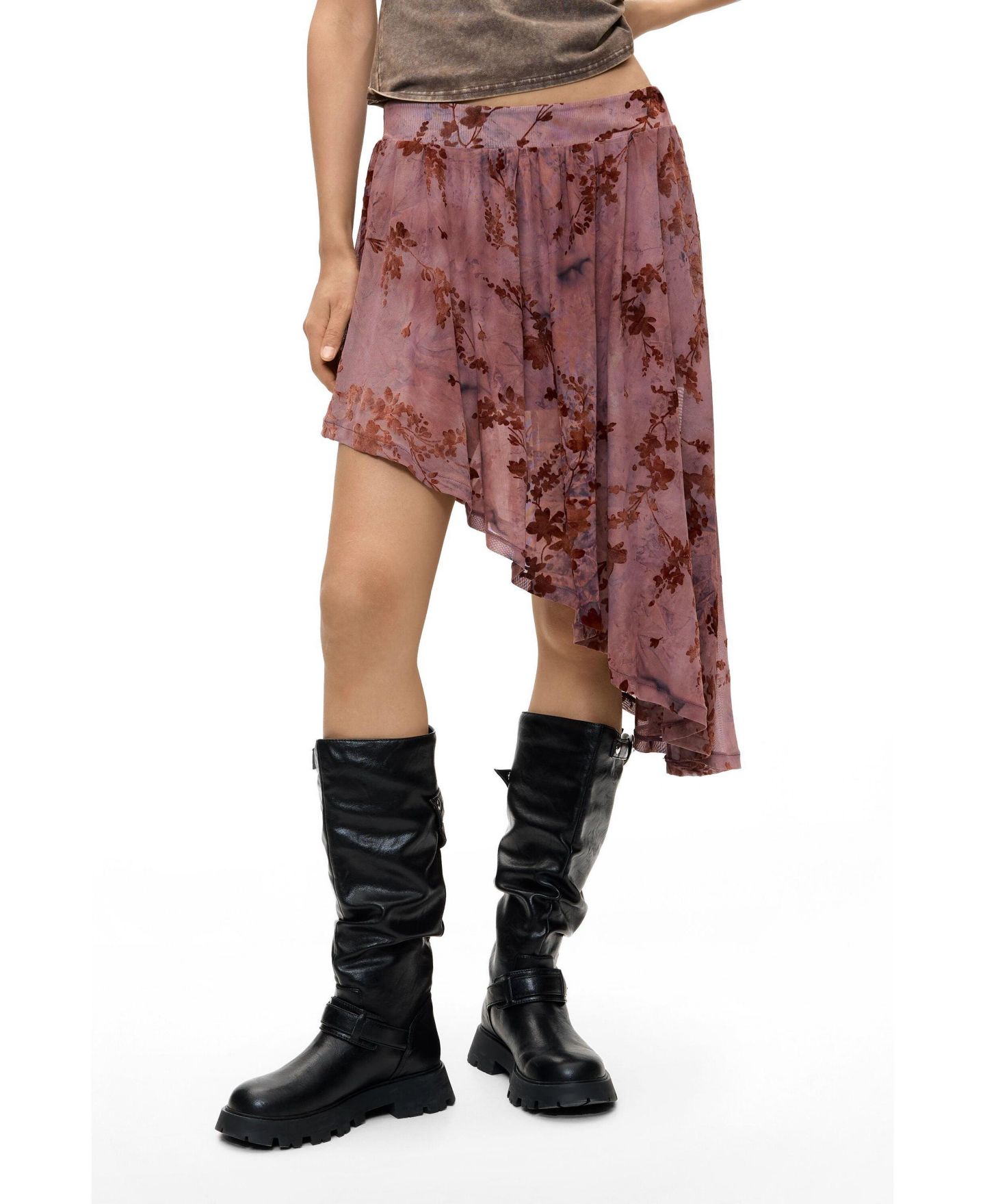 Женская юбка Desigual Asymmetrical Flocked-Floral Mini, цвет: Розовый — фото 3
